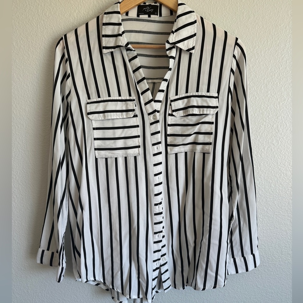 Milk & Honey Black and White Striped Button Down Shirt